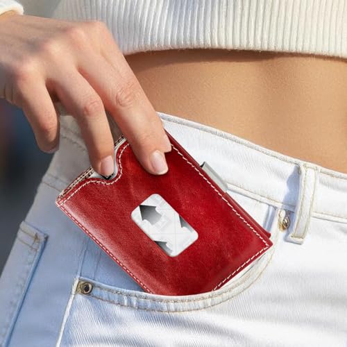Image of LLH Leather Trifold Wallet - RFID Blocking with Stainless Steel Locking Clip Wallet, Minimalist Front Pocket RFID Blocking Credit Card Holder (Red)