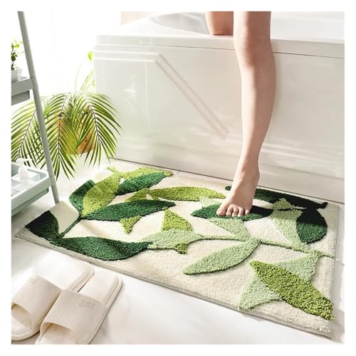 Alfombra Antideslizante Alfombrillas de baño con Hojas Verdes, 45 x 65 cm, 50 x 80 cm, Antideslizantes, de Microfibra Suave, Lavables a máquina, for Entrada(Leaves Feiyang,45x65cm)