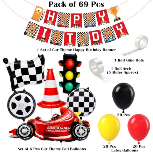 Image of Rozi Decoration Racing Car Birthday Parties Decoration Items (Pack of 69 Pcs)