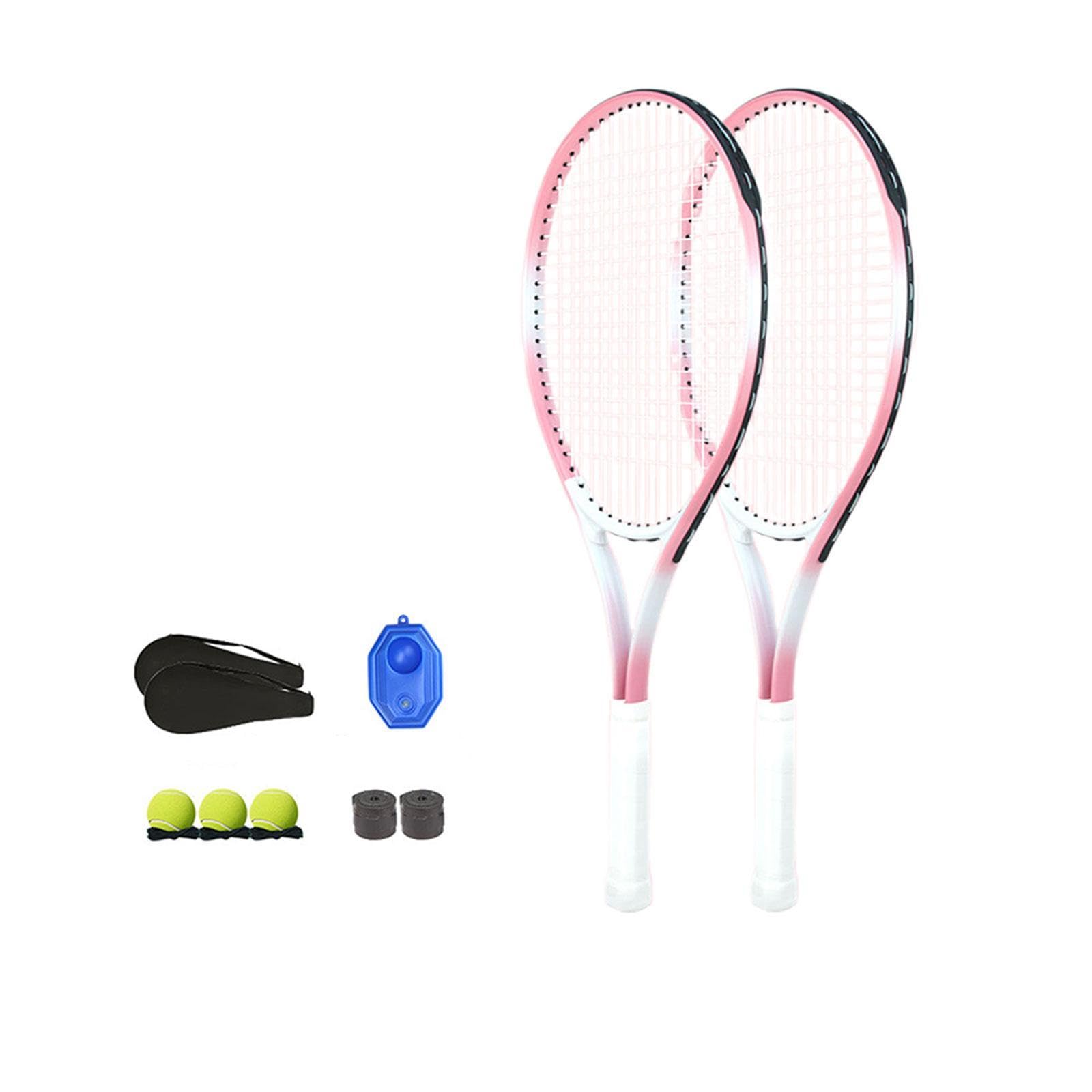 kowaku Tennis Racket Set Tennis Training Tool Shockproof Practice Kit with Tennis Trainer Rebound Balls for Park Playground Stadium, Pink