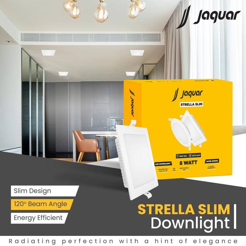Image of Jaquar Strella Slim 8W Square Recess Down Light - Natural White, Energy Efficient LED Ceiling Light for Home and Office (Pack of 1)