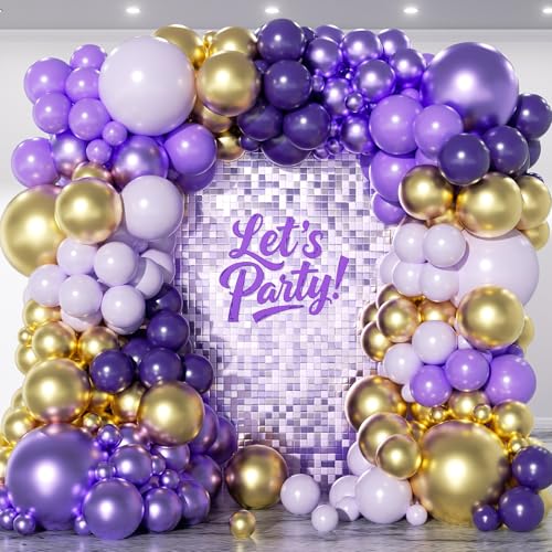 Image of 151Pcs Purple and Gold Balloons Garland Arch Kit - 18 12 10 5 inch Different Size Lavender Lilac Metallic Purple Gold Balloons for Birthday Anniversary Bridal Baby Shower Party Decorations