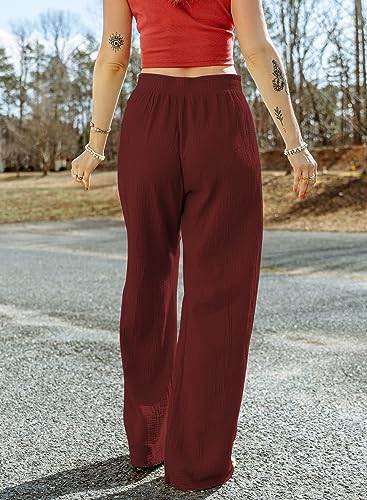 Acelitt Womens Casual Lightweight Drawstring Elastic Waist Loose Wide Leg Linen Pants, S-2XL4