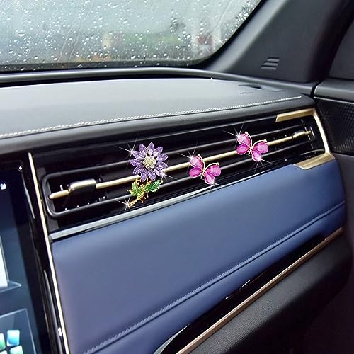 Image of 3Pcs purple Car Decorations Car Air Vent Clip Flower Shape Air Freshener Vent Clip Car Dashboard Decor Ornaments Car Interior Accessories (Purple)
