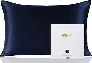 ZIMASILK 100% Pure Mulberry Silk Pillowcase for Hair and Skin Health,Soft and Smooth,Both Sides Premium Grade 6A Silk,600 Thread Count,with Hidden Zipper,1pc (King 20''x36'',Navy Blue)