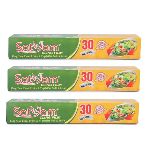 Image of Satyam Cling Film, 30 Metres x 30 cm, Multipurpose Food Wrapping Paper Food Grade Wrap, Biodegradable Food Wrapping Roll Food Storage & Wrapping for Freshness (Pack of 3)