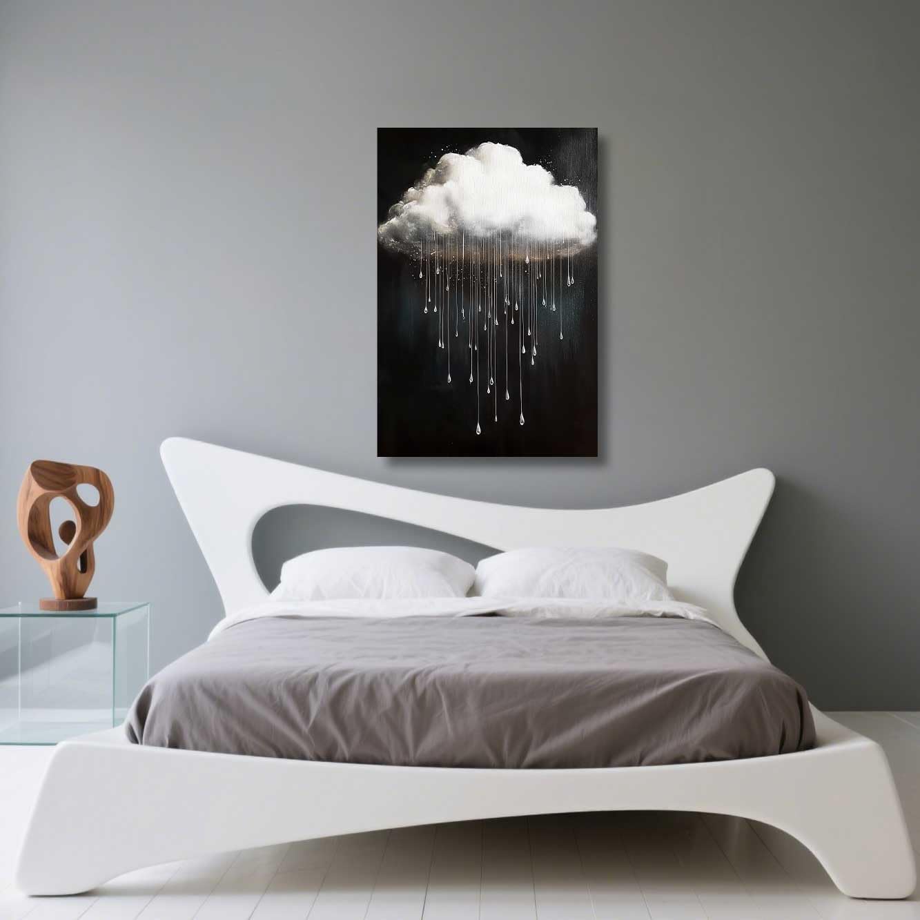 ZSHARTSWD Cloud Canvas Wall Art Vintage Rain Cloud Pictures Sky Rain Cloudy Poster Prints Minimalist Landscape Paintings for Bathroom Bedroom Decor Framed (Black, 18L x 12W)