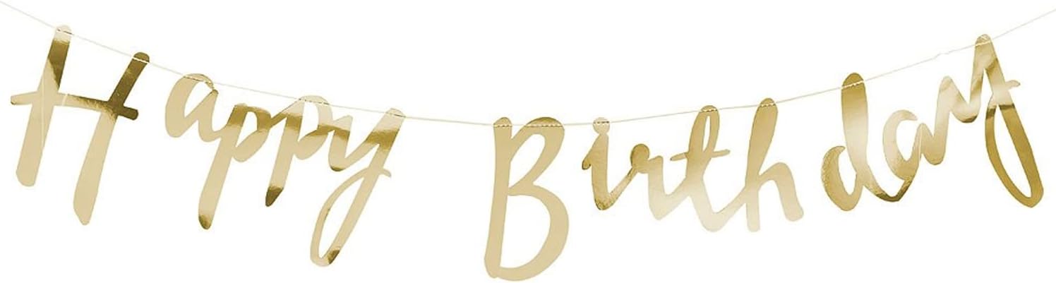 BrainGiggles Gold Happy Birthday Banner – Cardstock, Reusable Metallic Birthday Sign for Wall Decoration - Birthday Party Decoration for Kids and Adults