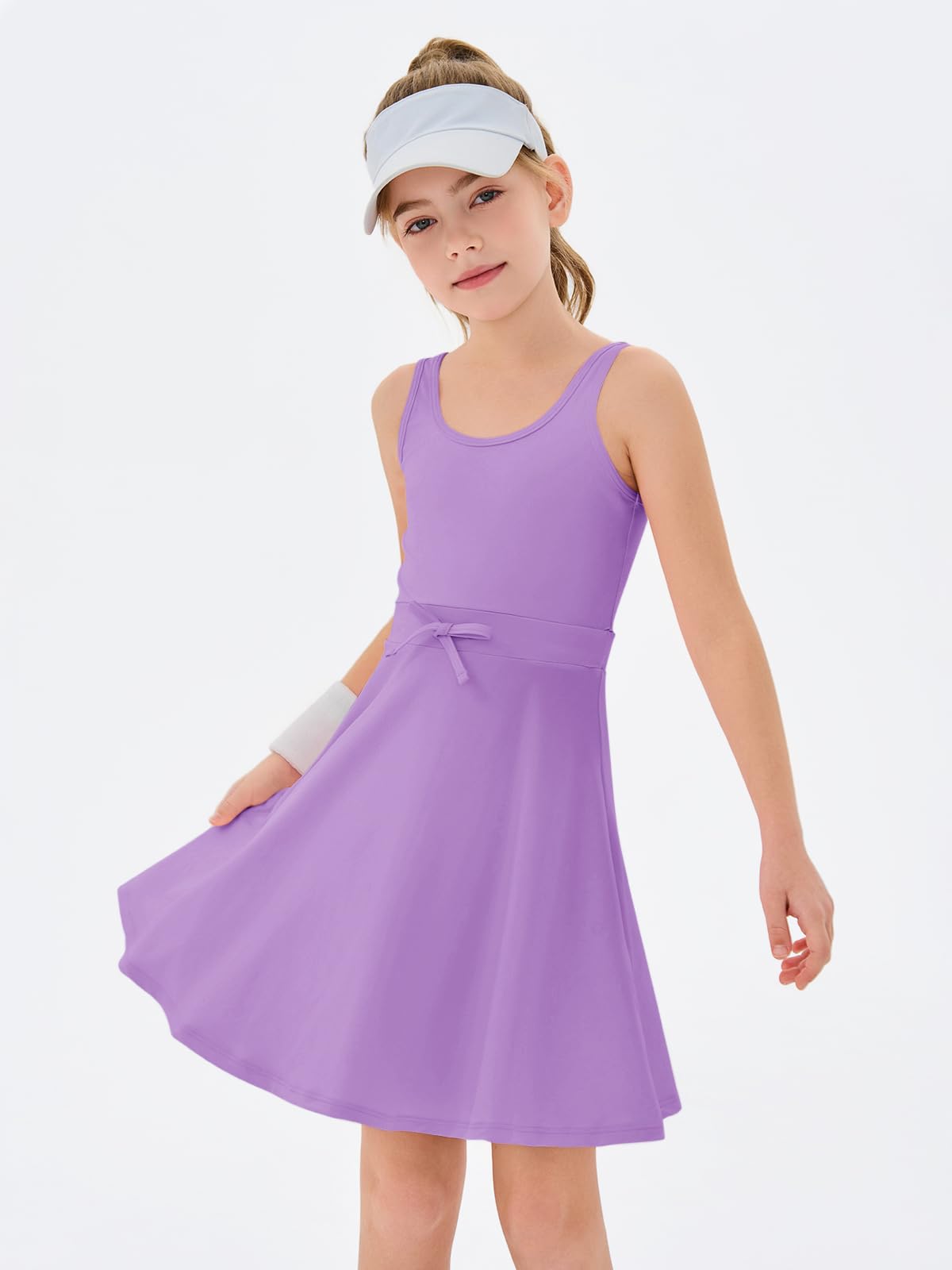 Haloumoning Robe de tennis sans manches pour fille - Taille élastique - Coupe trapèze - Pour entraînement et golf - 4 à 14 ans