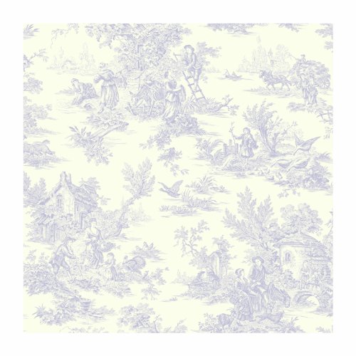 York Wallcoverings Ashford Toiles Champagne Toile Prepasted Removable Wallpaper, White/Blue York Wallcoverings Ashford Toiles Champagne Toile Prepasted Removable Wallpaper, White/Blue
