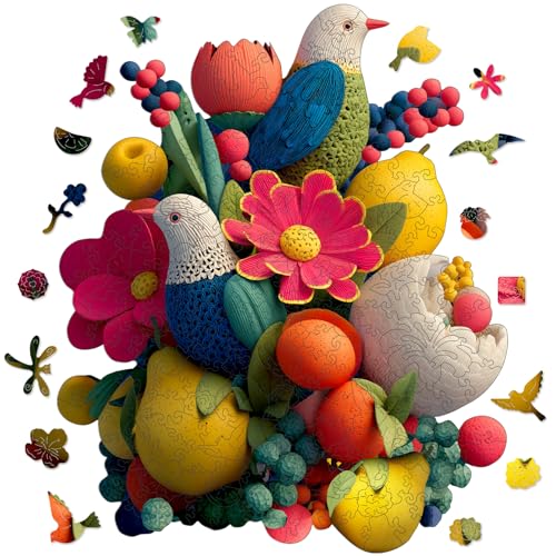 MEATRN Wooden Puzzles for Adults, Flower Birds Wood Puzzles, 202 Pcs