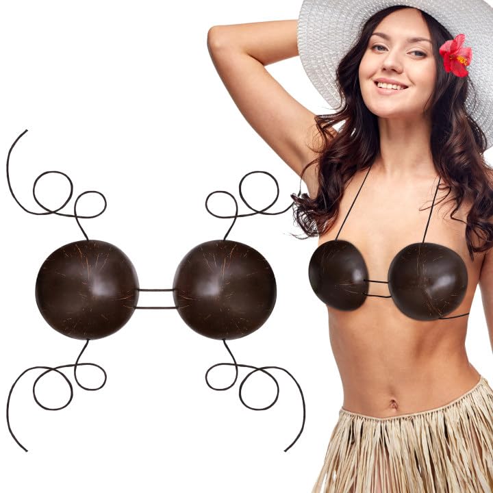 SfcddtlgCoconut Bra with Cord - Natural Coconut Shell Bikini Top - Hawaiian Chest Tops for Women Bikini Party