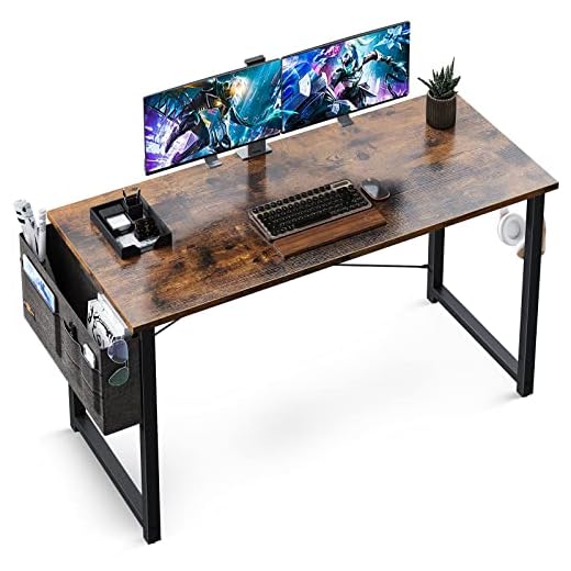 ODK Computer Writing Desk 39 inch, Sturdy Home Office Table, Work Desk with A Storage Bag and Headphone Hook, Vintage