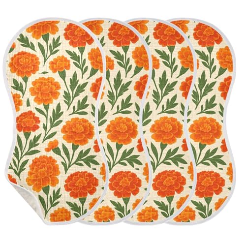 Marigold Flower Foliage Ivory Baby Burp Cloths Cotton Washcloths Soft Absorbent Burping Rags for Baby Boys Girl Burpy Cloth Bib 4 Pack3