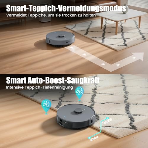 AIRROBO Saugroboter mit Wischfunktion und Absaugstation, T25+ Staubsauger Roboter 5500Pa, Saug und Wischroboter LiDAR Navigation, 240Min Laufzeit, APP-Steuerung, Starke Saugkraft für Teppich Tierhaare – Bild 5