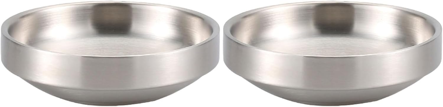 Hemoton 2 Pack Korean Stainless Steel Kimchi Dipping Sauce Plates Multi-Use Seasoning and Appetizer Side Dish Plates for Home and Restaurant Dining