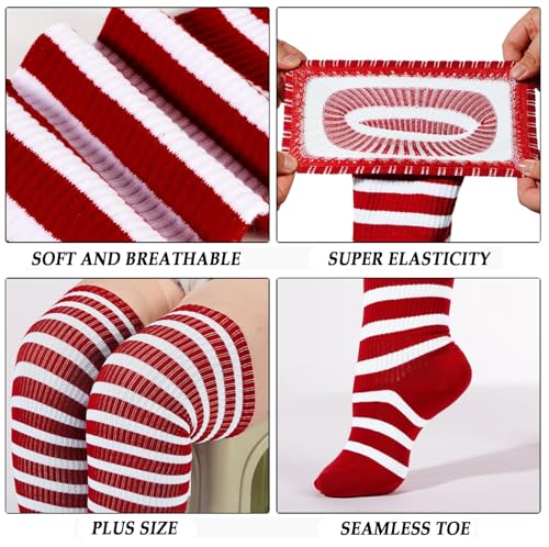Image of Moon Wood Plus Size Thigh High Socks for Women Knit Cotton Extra Long Striped Over the Knee High Socks Leg Warmers