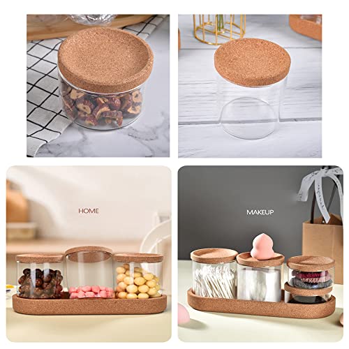 Bathroom Storage Organizer, 4 Pack Apothecary Glass Jars with Lids, for Cotton Swabs, Cotton Pads, Bath Salts, Makeup Sponges, and Hair Accessories(Glass&Tray) - Image 3