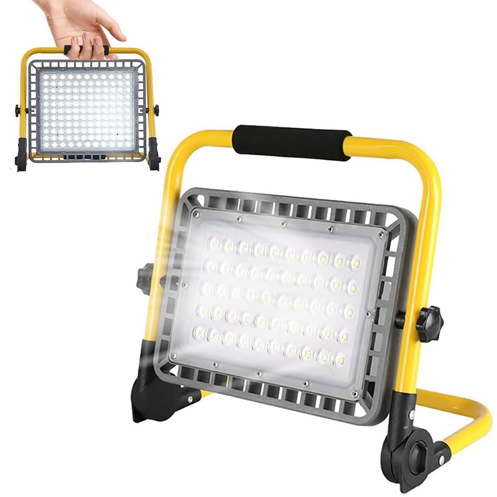 X spring Camping Flood Lights, COB LED Rechargeable Portable Flood Lights, 100W Work Light Waterproof Adjustable Angle Floodlights, For Outdoor BBQ Garden Hiking Emergency Car Repairing Workshop
