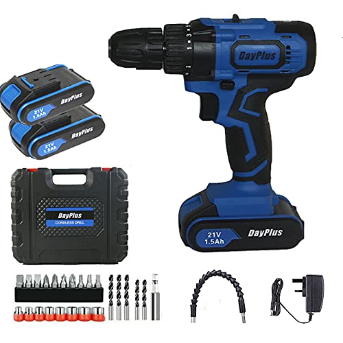 Akku Bohrschrauber Set 45Nm Max. Drehmoment Akku Bohrmaschine Set Akkubohrer 21V 2 × 1.5Ah Li-Ion Akku 18+1…