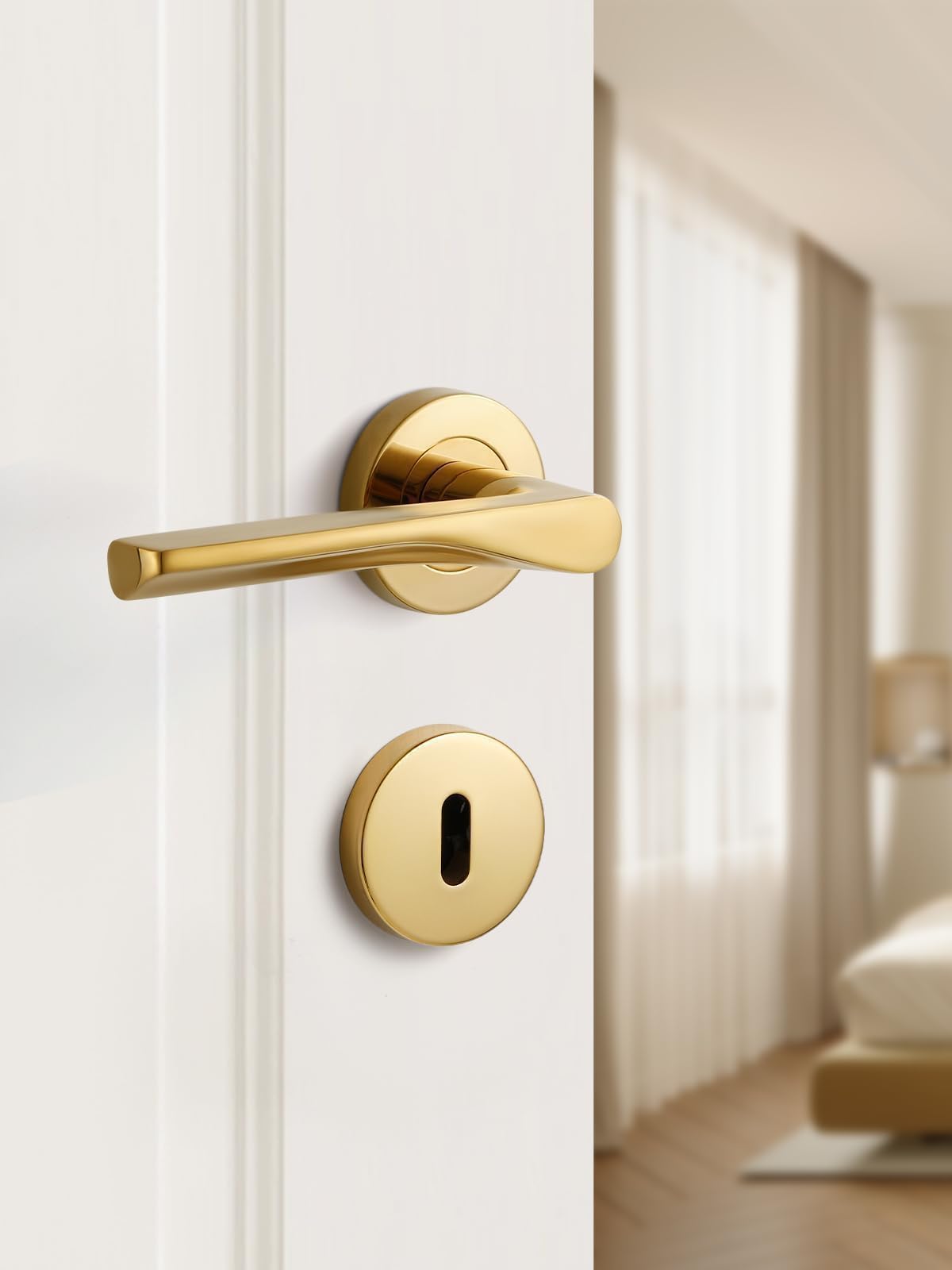SORWDUERM Gold Door Handle Set Matte Brushed Door Lever for Front Door and Interior Door L Shape Round Rosette,BB - Bettklinke - Image 4