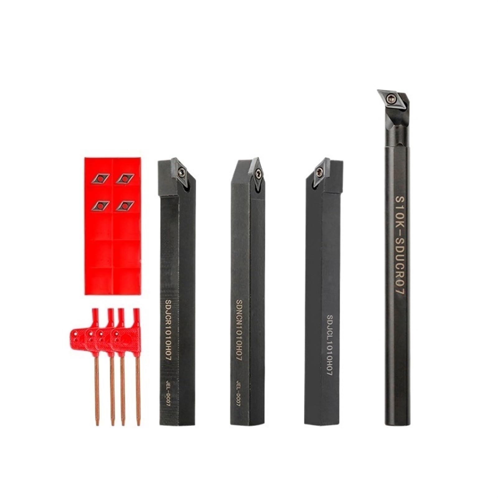 Herramientas de corte de torno de metal, 4 portaherramientas CNC, vástago de 10 mm, portaherramientas de torneado de carburo + 4 insertos de carburo + 4 llaves, herramienta de torneado de torno indexa