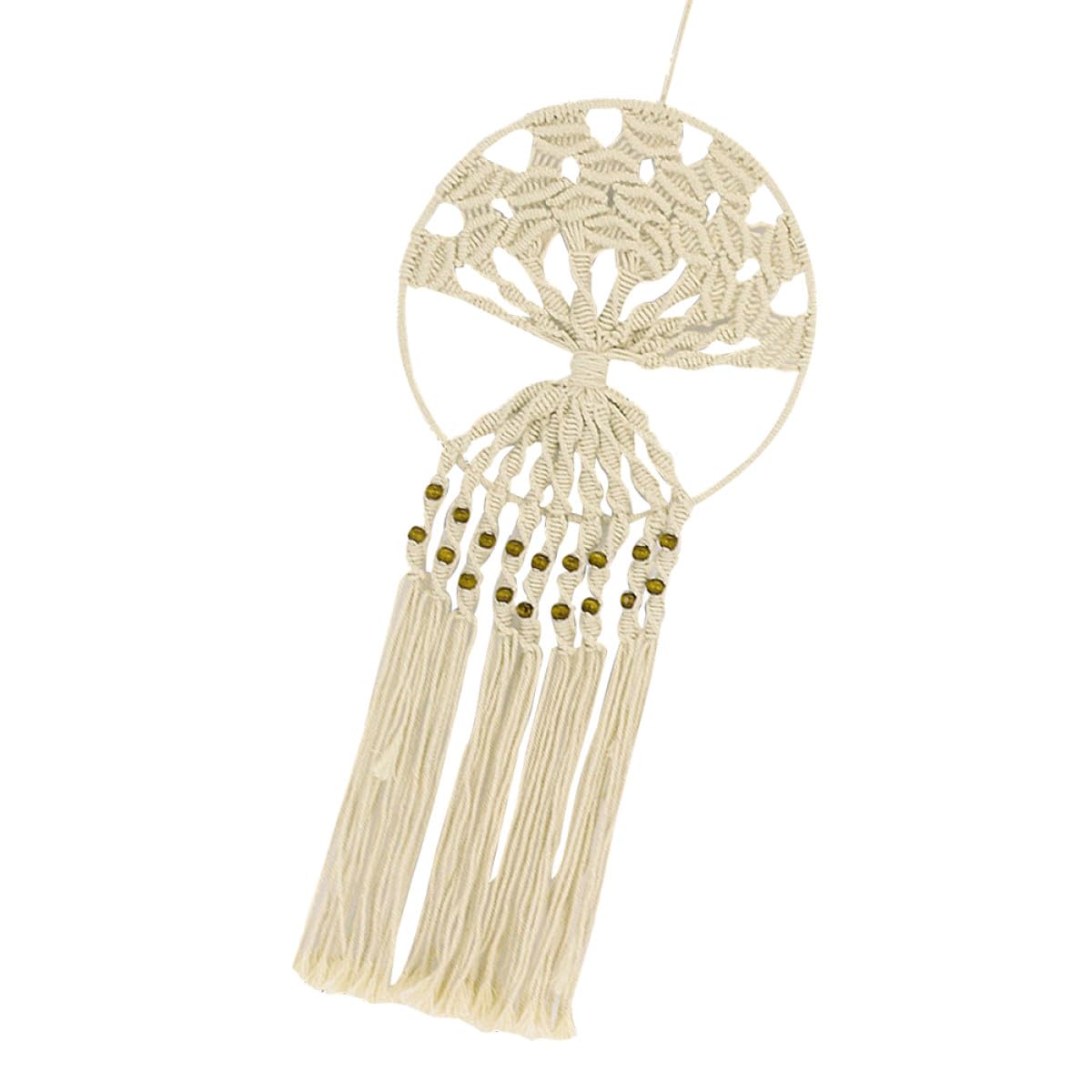 Attrape-rêves beige arbre de vie en corde de coton : décoration suspendue chambre et salon