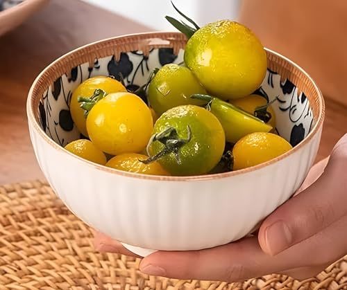 Image of yomith Ceramic Rice Bowls Set of 6, 300ml Japanese Bowls for Rice, Soup, Cereal, Dessert, Microwave & Dishwasher Safe, Blue Floral Series