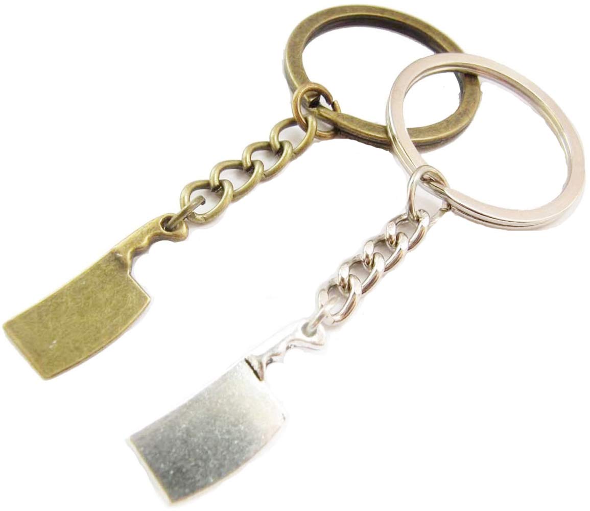 Keychain Men's Ancient Silver Butcher Knife Set,Chef Knife Keyring, Simple, Chef Jewelry,Meat Cleaver,Knife Jewelry Quirky (1)