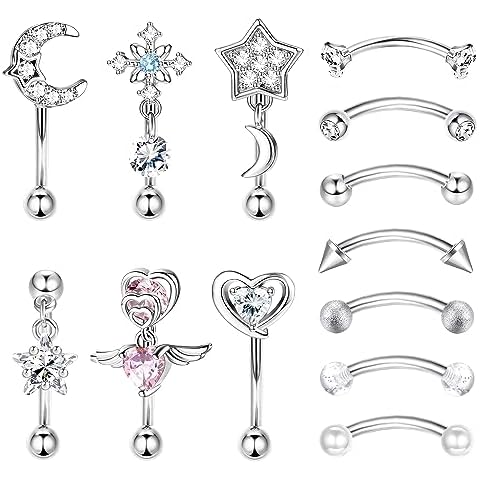FUNRUN JEWELRY 13Pcs Rook Piercing Jewelry Rook Earrings for Women 16 G Surgical Steel Curved Barbell Eyebrow Rings Lip Rings Rook Eyebrow Cartilage Daith Surface Tragus Piercing Jewelry(C) Cover