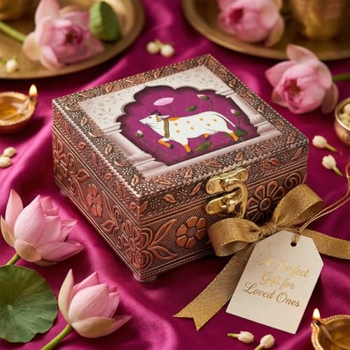 Image of Kamdhenu Wooden Jewellery Box | Handcrafted Decorative Storage Organizer | Traditional, Multipurpose Keepsake Box for Rings, Earrings & Small Accessories | Pink Lotus, Pack of 10