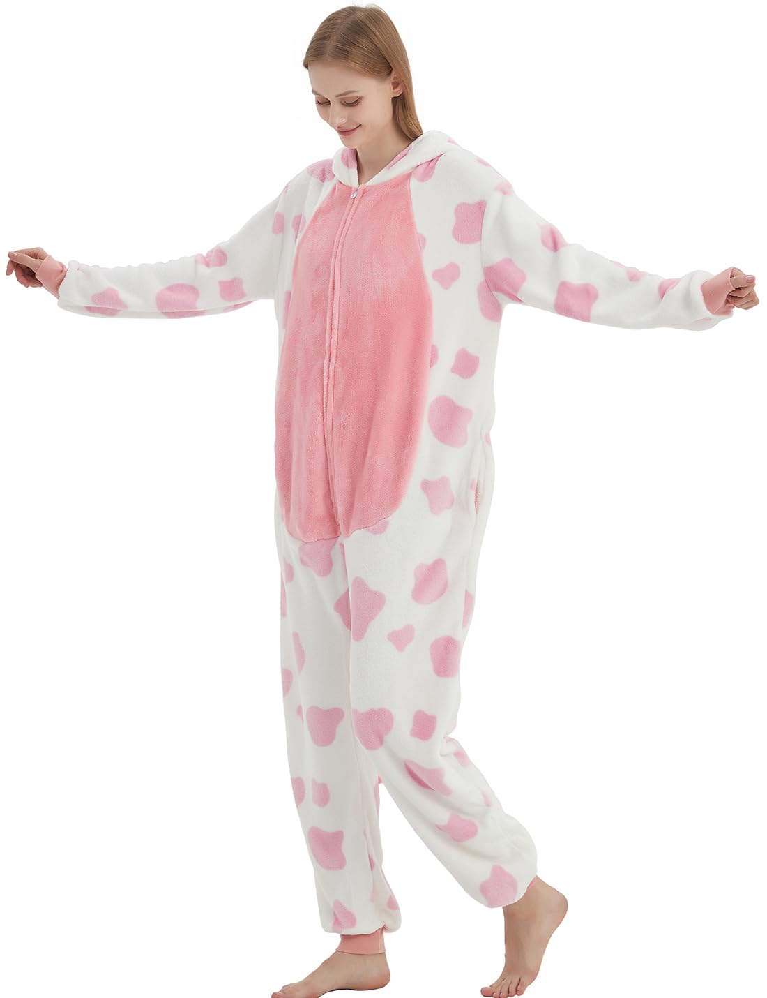 Pijama de vaca para adultos, disfraz de una sola pieza para mujer, unisex, de felpa, suave, para Halloween, Navidad