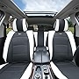 FH Group Ultra Comfort Highest Grade Faux Leather Full Set Cushion Pads Car Seat Covers for Front and Rear– Universal Fit for Cars Trucks & SUVs (White/Black)