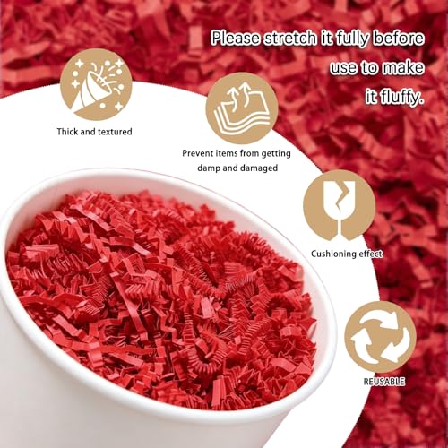 Image of Zankubom 1 /2LB Red Crinkle Cut Paper Shred Filler Great for Gift Wrapping, Red Basket Fillers, Birthday, Gift Wrapping, Halloween, Christmas, Wedding Party Decor Filling Supplies