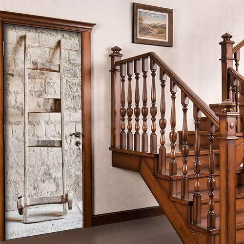 Pegatinas para Puertas de Pared de Ladrillo Retro Door Stickers 3D Adhesivo Vinilo Pegatina Puerta Estilo Rural Murales Póster Decorativas de Pared Mural Papel Pintado 70x200 cm a/2035