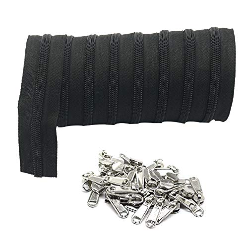 TOMYEER Fermeture éclair au mètre, en nylon, pour couture, travaux manuels et sacs (Noir)