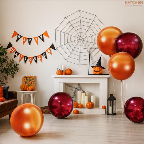 Image of Katchon, Large Metallic Maroon and Orange Foil Balloons -22 Inch-Pack of 6 | Fall Decorations For Home | Thanksgiving Balloons | Thanksgiving Decorations | 4D Foil Balloon Orange, Red Party Decoration