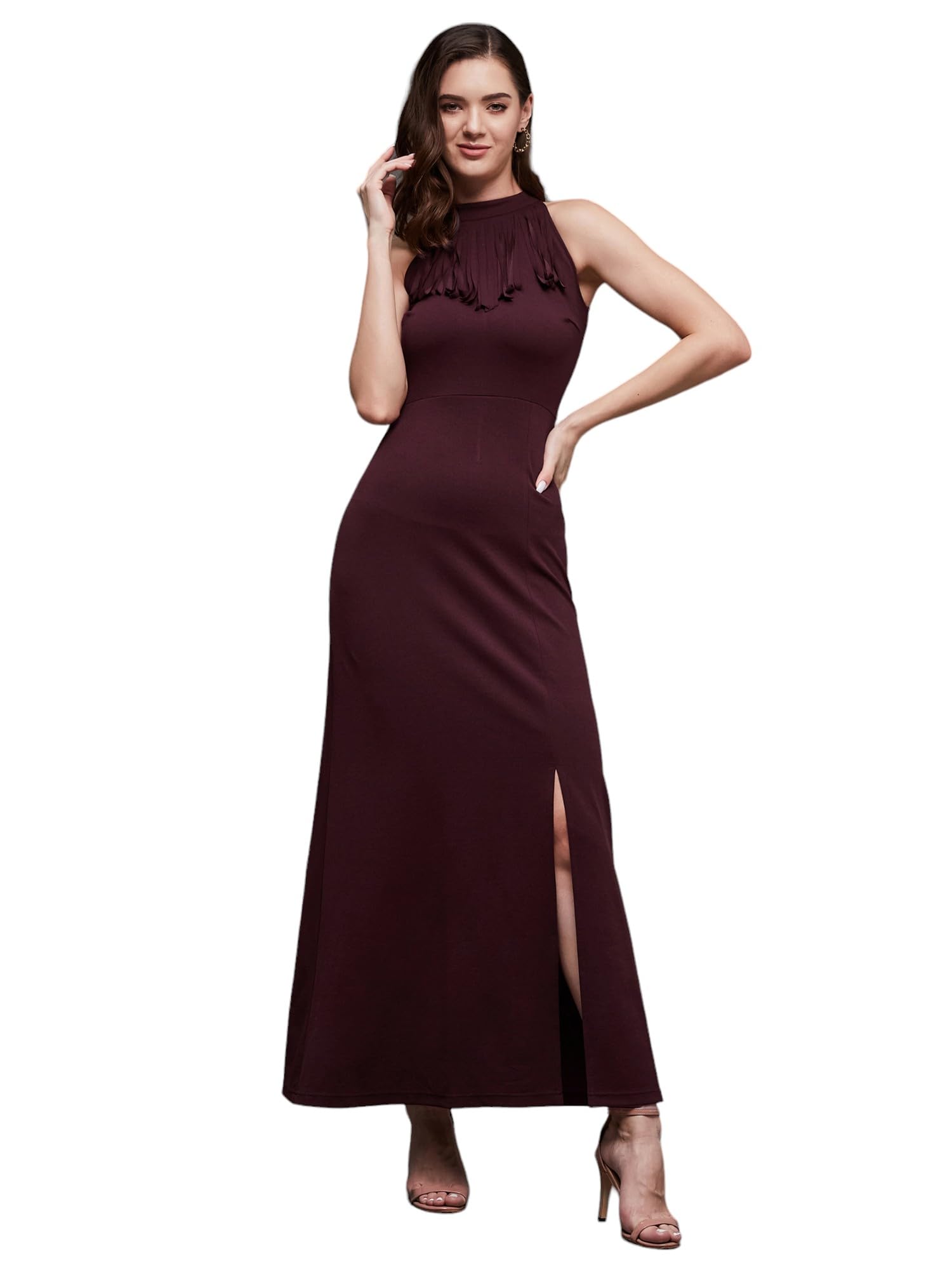 Miss Chase Women's Solid Maxi Dress (Plus Size) (Mcaw18D12-46-371-04, Merlot Wine, M)