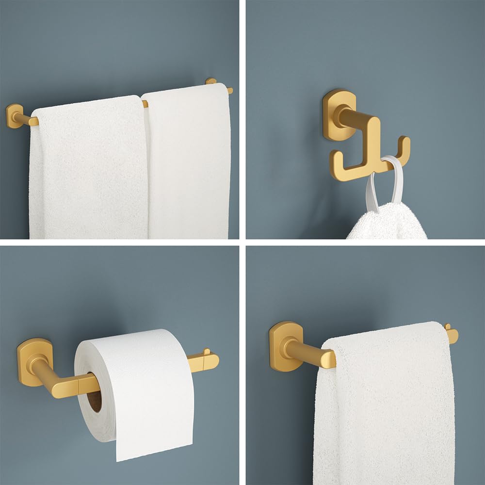 Franklin Brass GRNV64-SG Granville - Juego de Accesorios de baño de 45,7 cm, Barra de Toalla con Extensor, Soporte para Papel higiénico, Soporte para Toallas, Gancho para Toallas en Oro Satinado