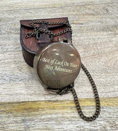 Brújula de bolsillo de latón antiguo con estuche de cuero para camping y senderismo, regalo para hombres miniatura 5