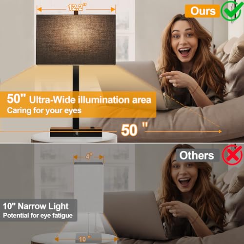 Image of 21 inch Touch Bedside lamps with 2 USB & AC Outlets, 3-Way Dimmable Bedside Table Lamps Set of 2 for Bedroom Living Room Office Reading, Black Shade Lamps for Night Stands, 2700K LED Bulbs Included