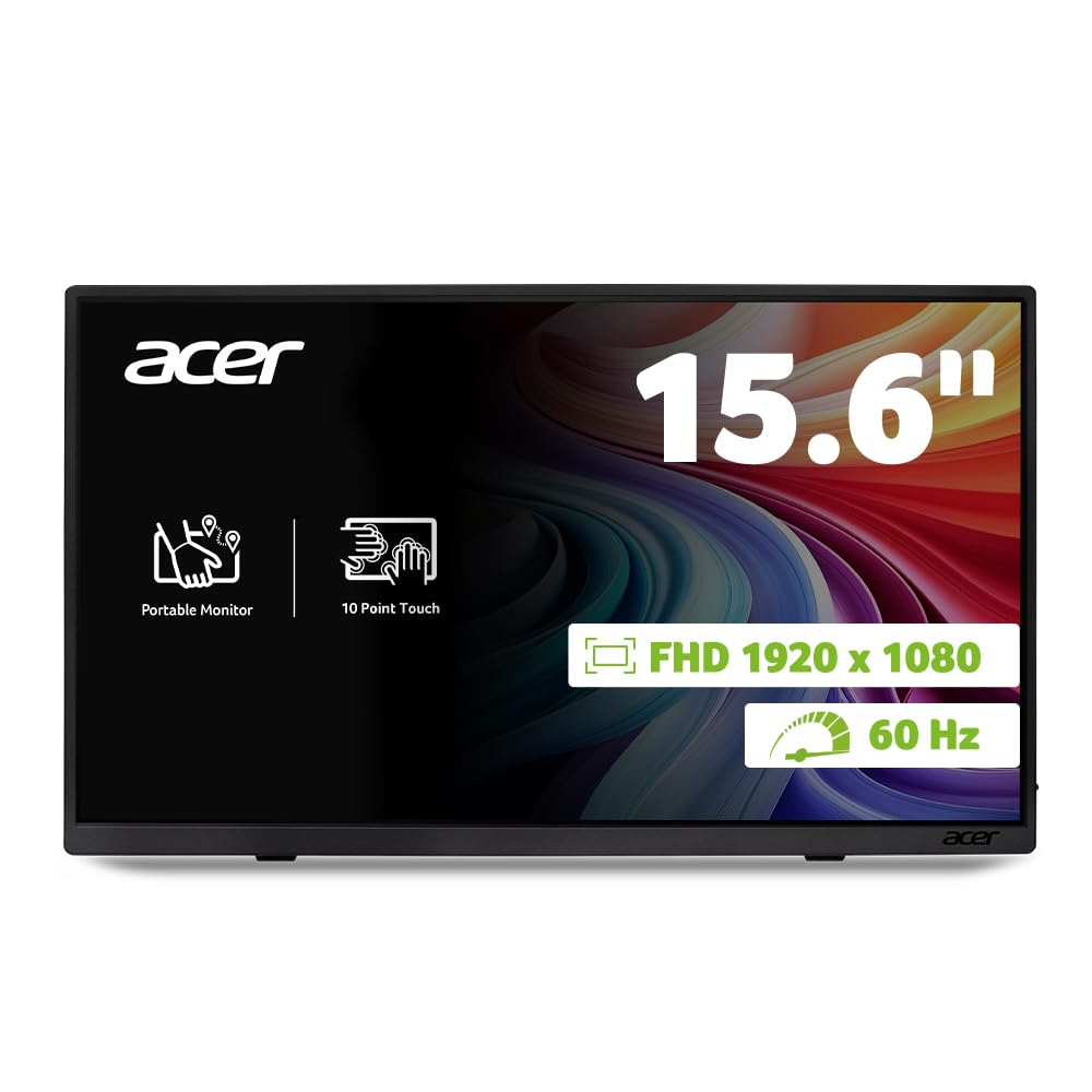 Acer Pantalla portátil | 15.6 Pulgadas FHD IPS Touch | Soporte de sincronización adaptativa (Compatible con FreeSync) | Diseño Delgado | Monitor Externo para computadora portátil PC/Mac | 2 Puertos