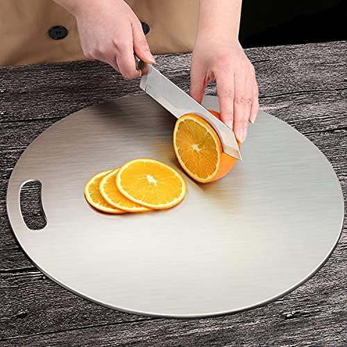 Image of Premium Round Stainless Steel Chopping Board | Durable, Unbreakable & Easy-to-Clean Cutting Board for Vegetables, Meat, Fish, Fruits | Heavy Duty Kitchen Essential