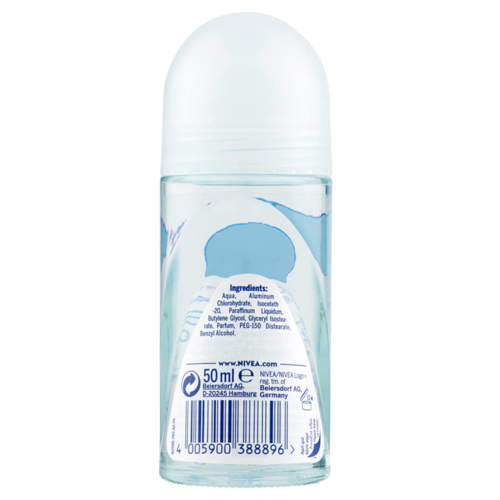 Nivea Pure Invisible Original Lufterfrischer Roll-On Antitranspirant, 48 Stunden, frischer und freier Hautschutz, hinterlässt keine Rückstände – 8 Flaschen à 50 ml