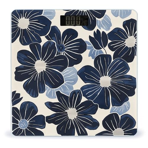 Báscula digital de baño Navy Blue Flowers con sensores precisos miniatura 1