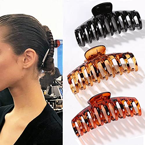 Hair Claw Clips For Thick Hair - 3Pcs 4.3’’ Plastic Nonslip Jumbo Hair Clips Strong Hold Large Hair Jaw Clips Big Hair Clips Hair Styling Accessories For Women Girls #TOP27