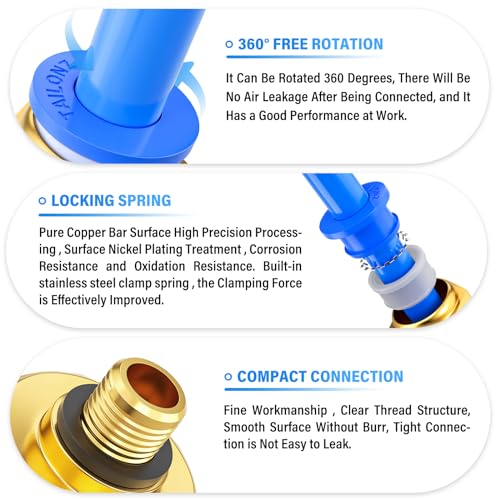 Image of TAILONZ Blue 6mm Tube OD x M5 Straight Push to Connect Fitting 10pcs