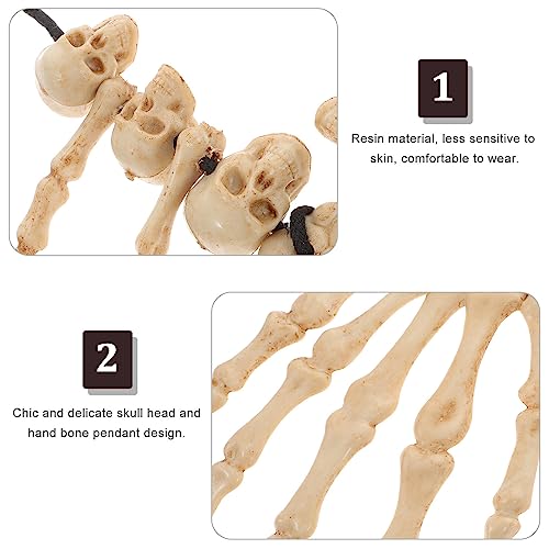 Amosfun Skull Pendant Necklace Skeleton Head Hand Bone Charm Cosplay Fantasy Party Jewellery, Image 1, 34 x 12 x 2 cm - Image 3