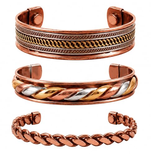 Image of Touchstone copper bracelets | gift for men women |adjustable 100% pure solid real magnetic jewelry | handmade bracelet set combo | rope braided tibetan bangles.