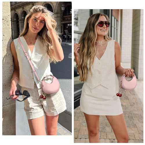 Image of JQWSVE Small Top Handle Bags for Women Mini Purses Cute Ladies Handbags Crescent Mini Crossbody Bags with Cherry